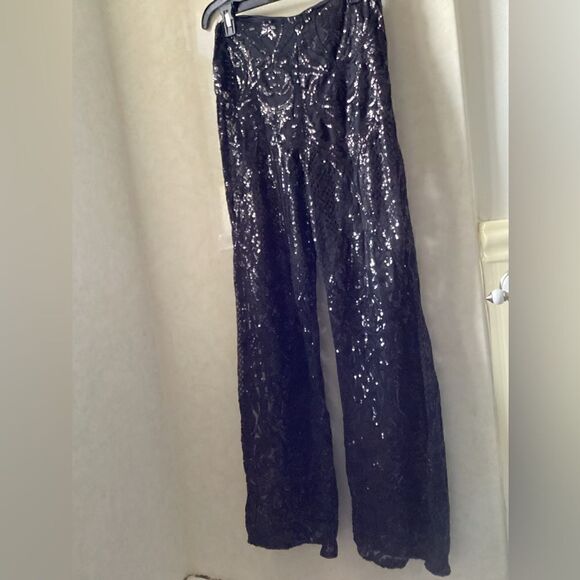 Club L London Sz 6 Black pants sheer, sequins, party, night - Picture 3 of 12